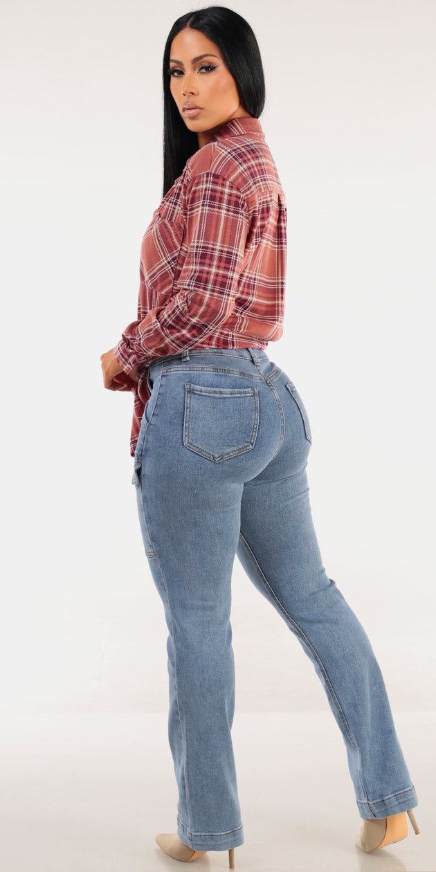 Rose Plaid Cargo Denim Trio