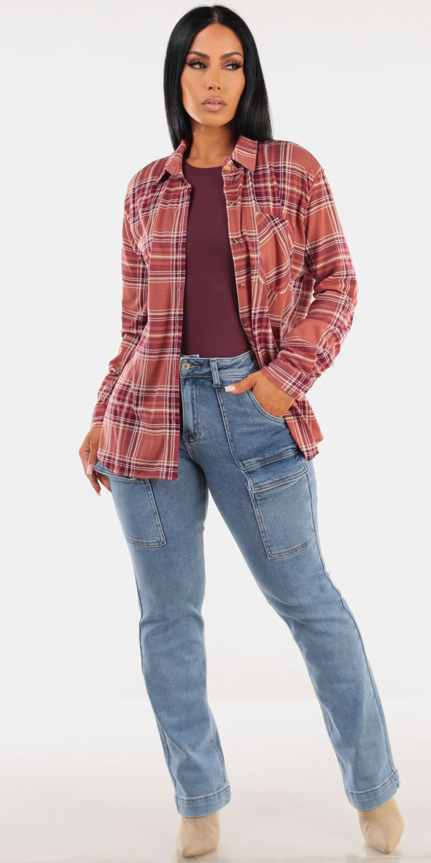 Rose Plaid Cargo Denim Trio