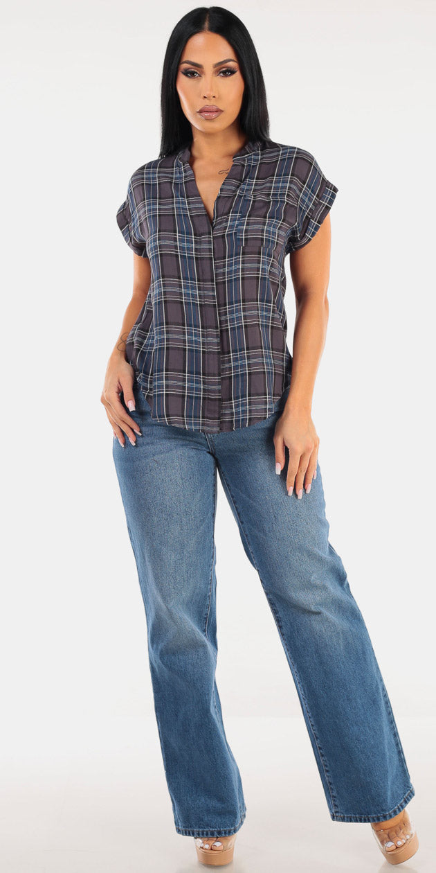 Grey Plaid Denim Combo