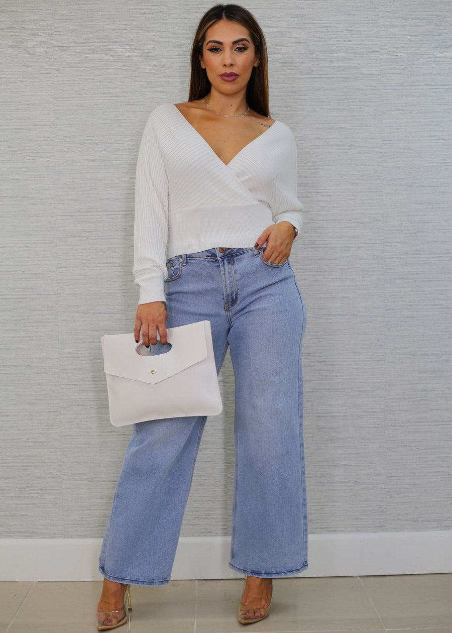 Super High Waist Wide Leg Stretch Jeans Light Wash