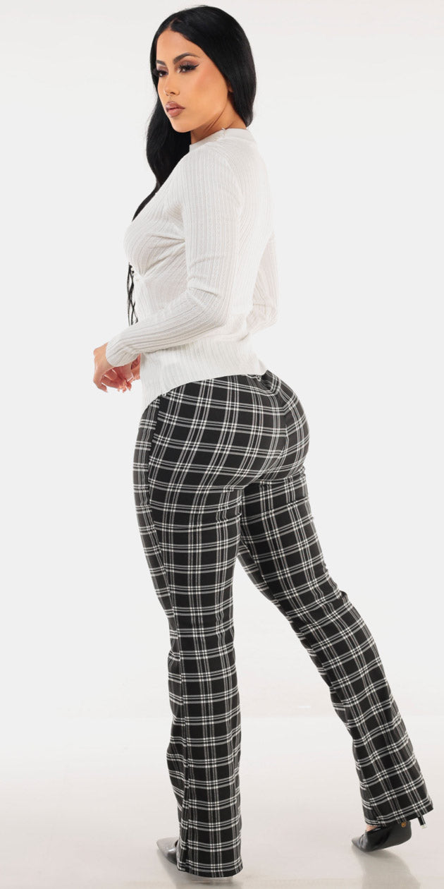 White Wrap Plaid Pants Look