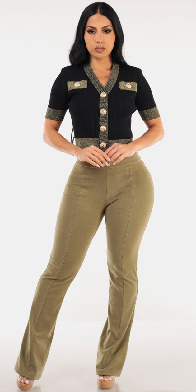 Short Sleeve Bootcut Pants Outfit