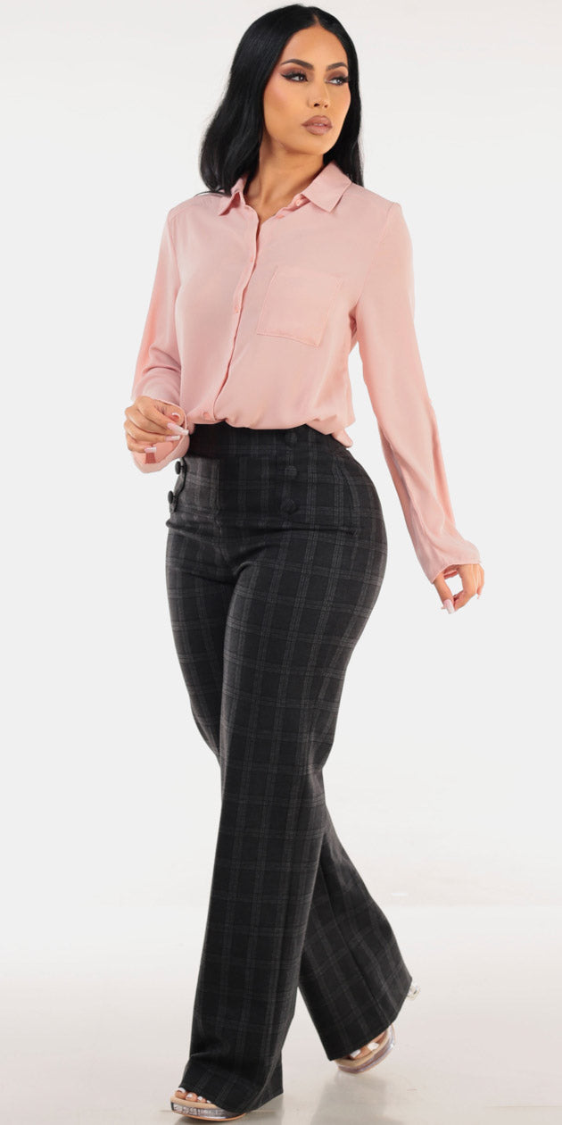 Pink Chiffon Plaid Pants Look