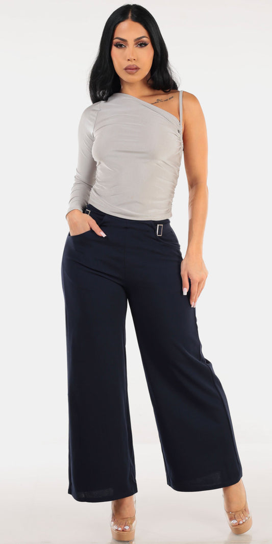 Grey Ruched Navy Pants Combo