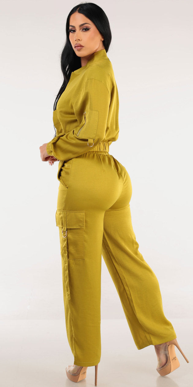 Satin Zip Up Lime Pants Trio