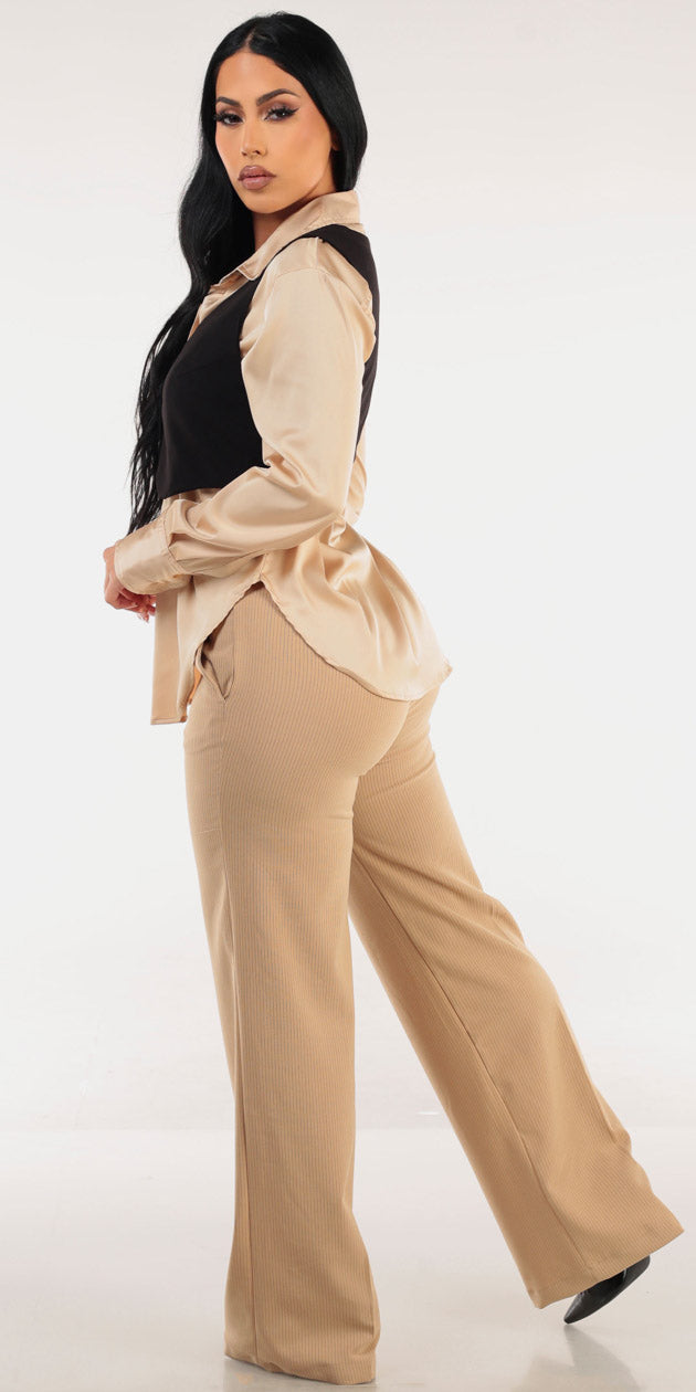 Vest Satin Straight Pants Trio