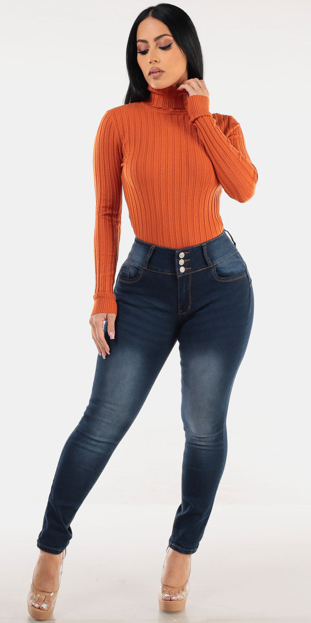 Turtleneck Butt Lift Denim Outfit