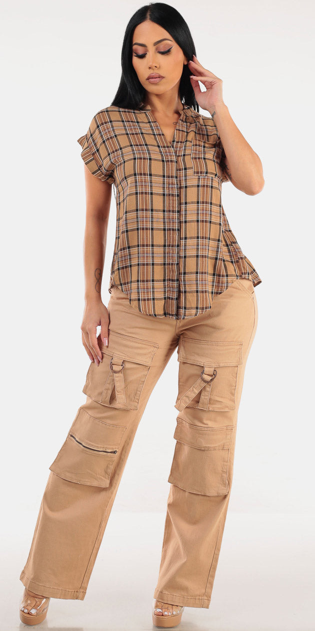 Plaid Cargo Denim Set