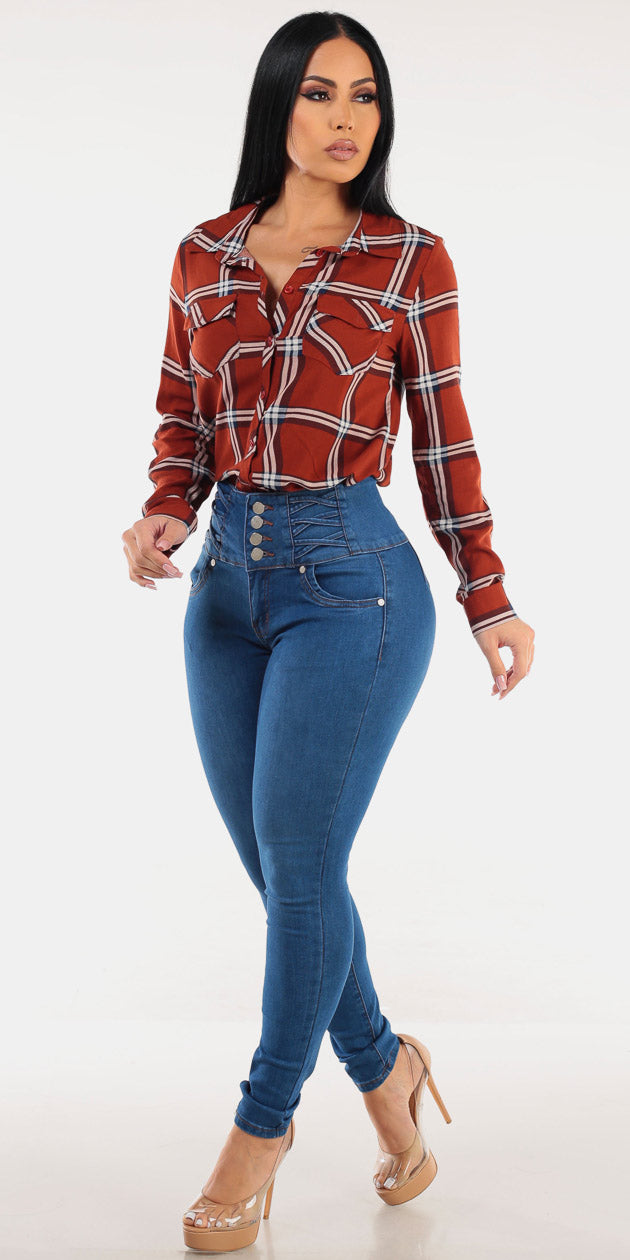 Plaid Butt Lift Denim Set