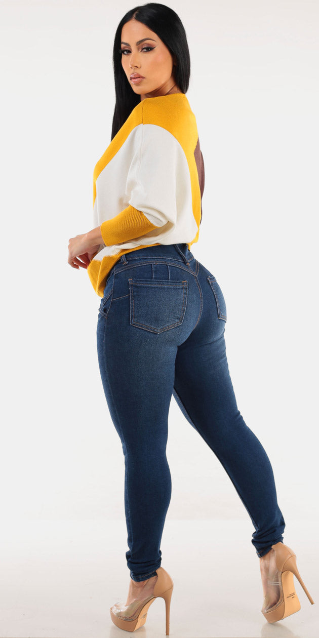 Colorblock Butt Lift Skinnies Look