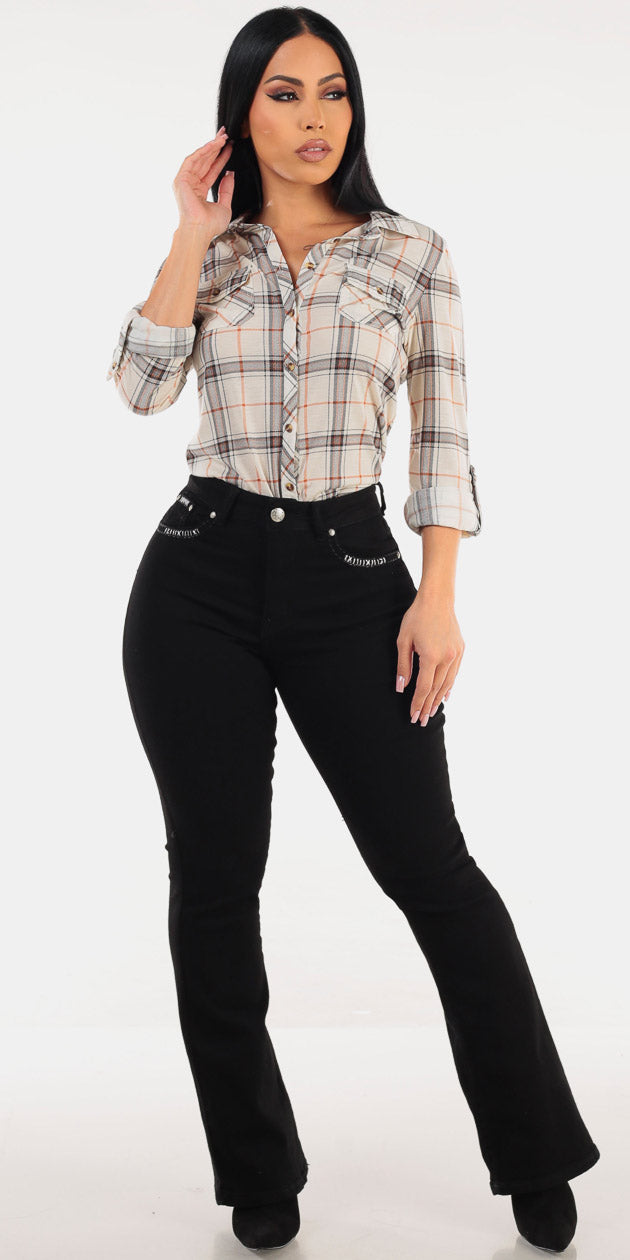 Plaid Boocut Denim Outfit