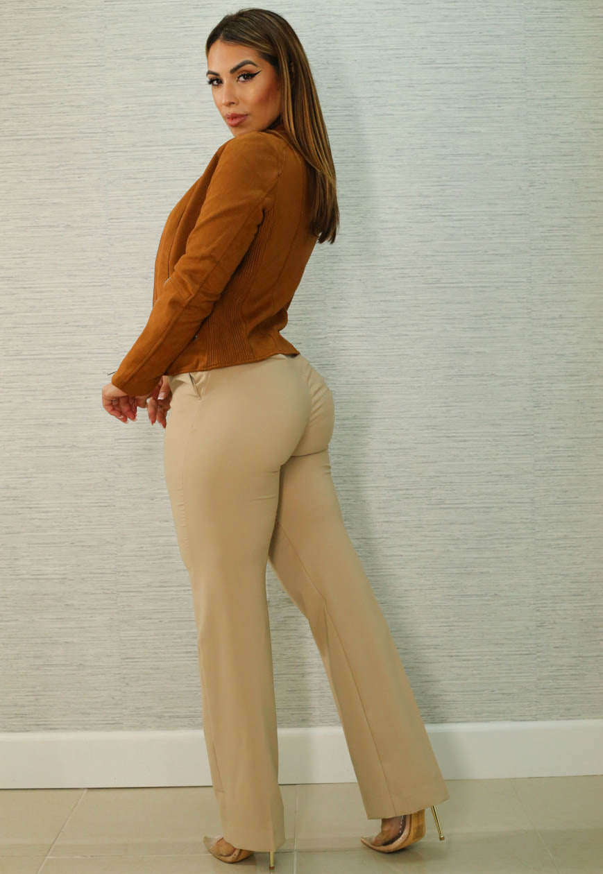 High Waist Formal Straight Khaki Dress Pants