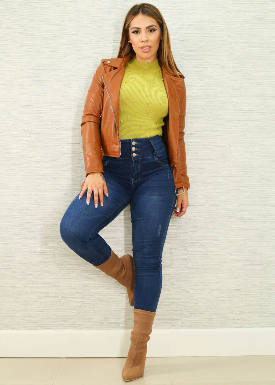 Butt Lift Super High Waist Dark Blue Skinny Jeans