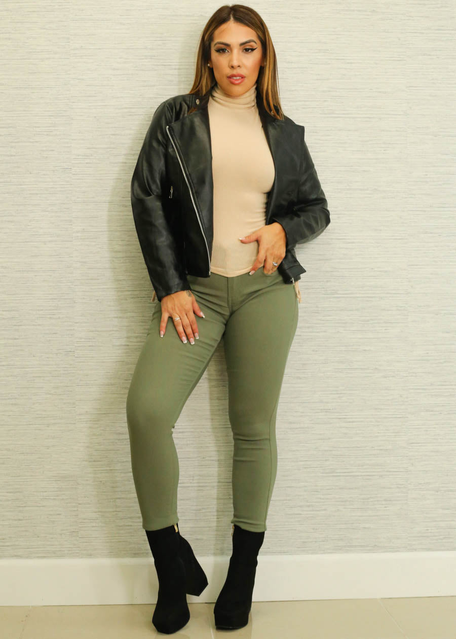 Butt Lift Mid Rise Hyper Stretch Skinny Pants Olive