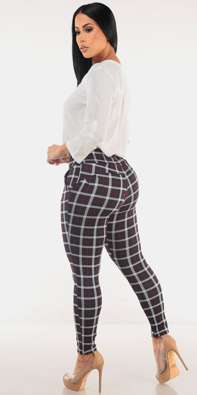 White Butt Lift Plaid Pants Set