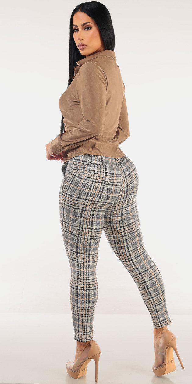 Mocha Butt Lift Plaid Set