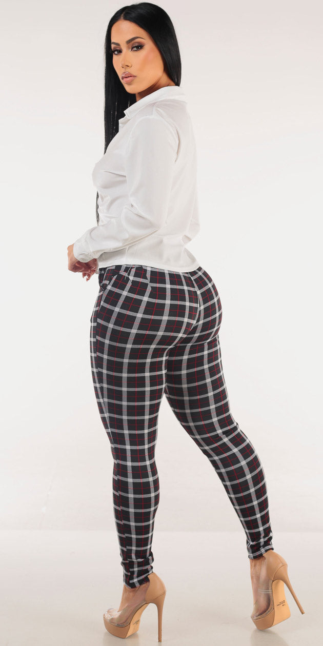 Ruched Butt Lift Plaid Combo