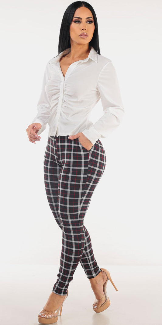 Ruched Butt Lift Plaid Combo