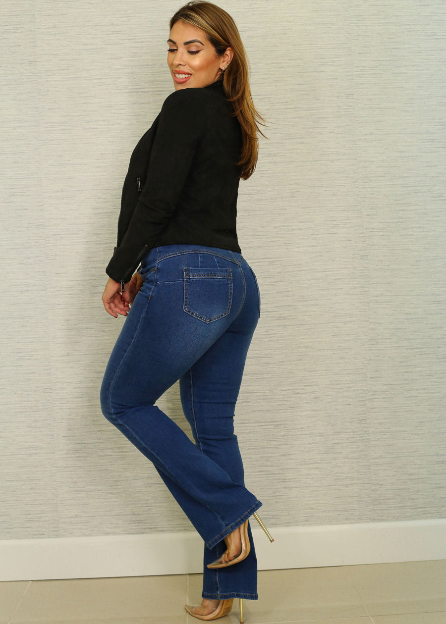 Butt Lift High Waist Med Blue Bootcut Jeans