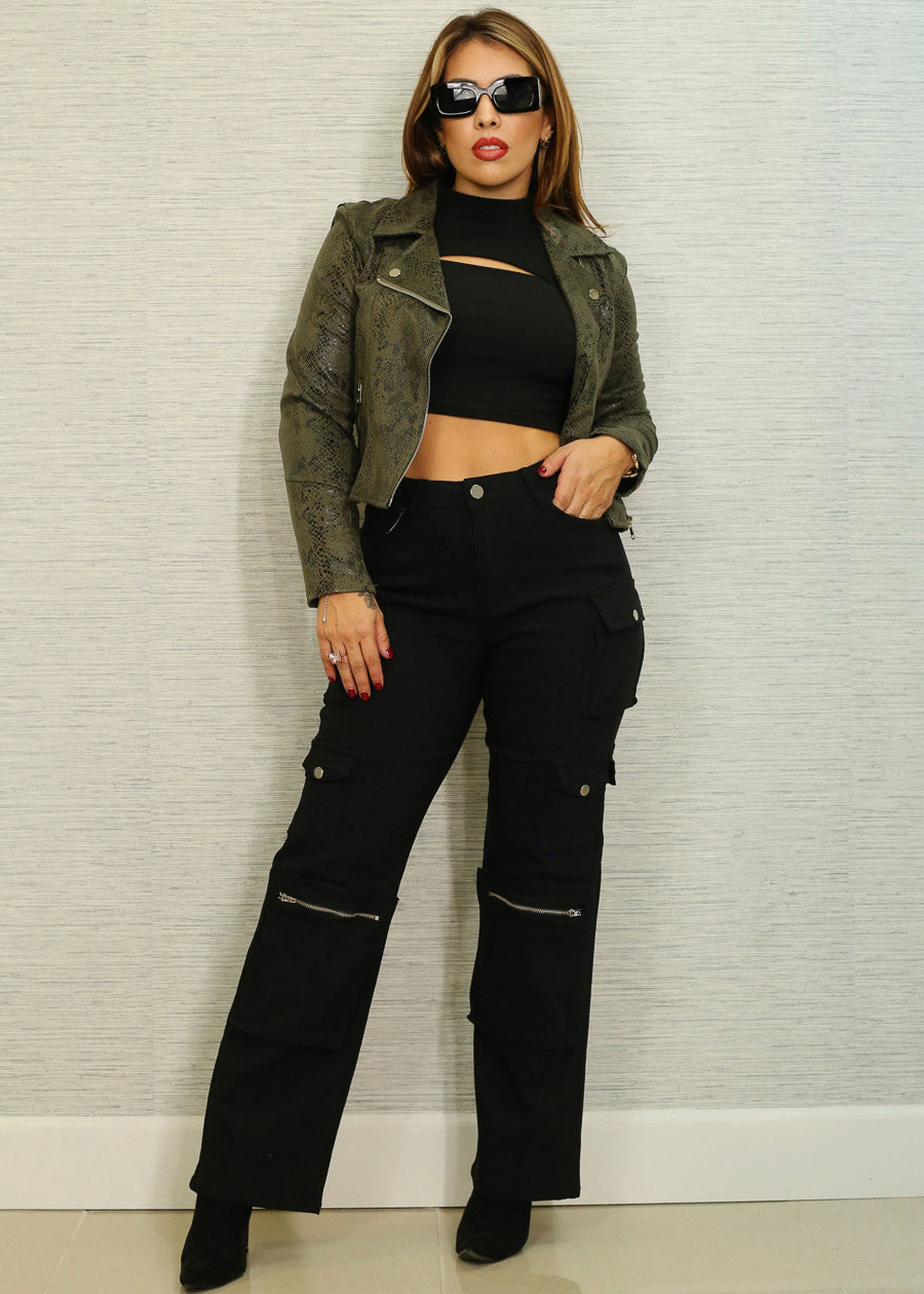 Long Sleeve Black Mock Neck Cut Out Crop Top