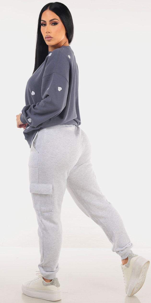 Blue Fleece Cargo Joggers Set