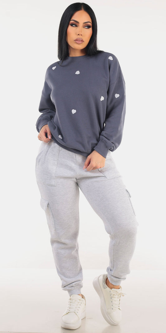 Blue Fleece Cargo Joggers Set