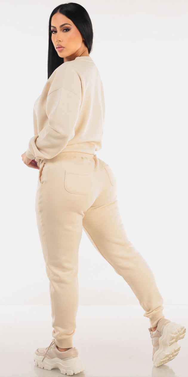 Beige Fleece Jogger Look