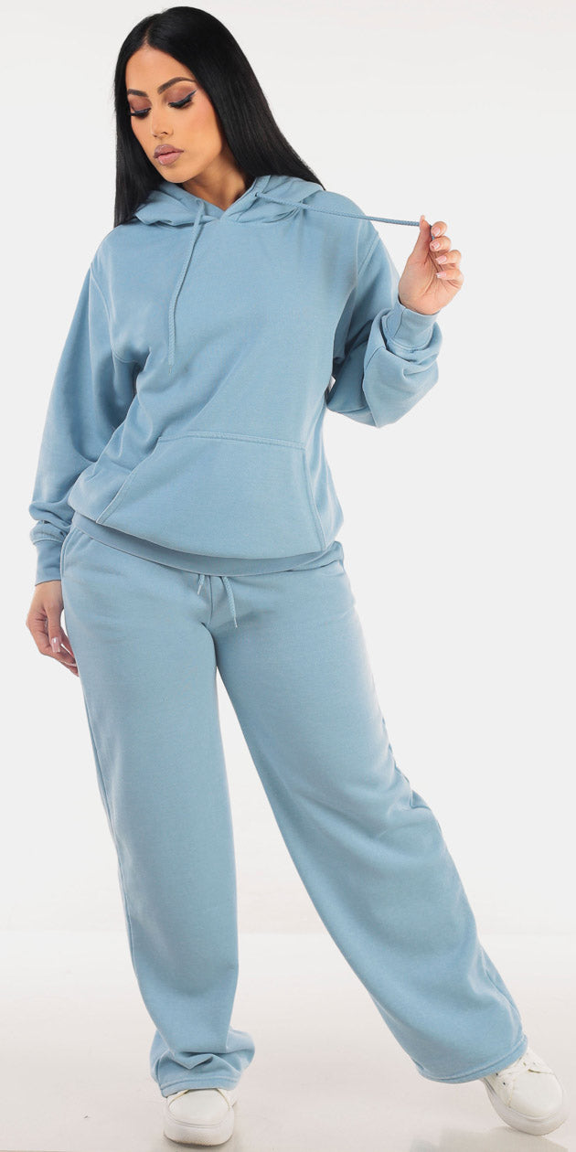 Blue Fleece Hoodie & Pants Set