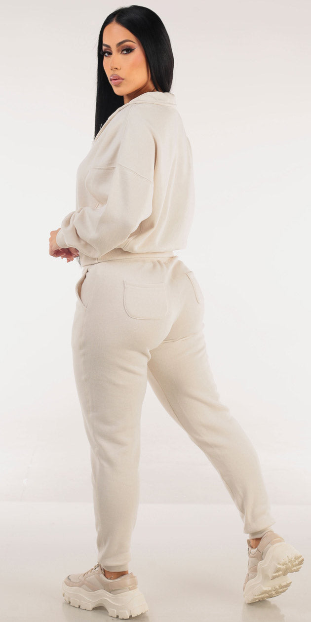 Cream Fleece Jogger Look