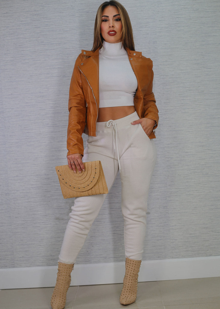 Long Sleeve Mock Neck White Crop Sweater