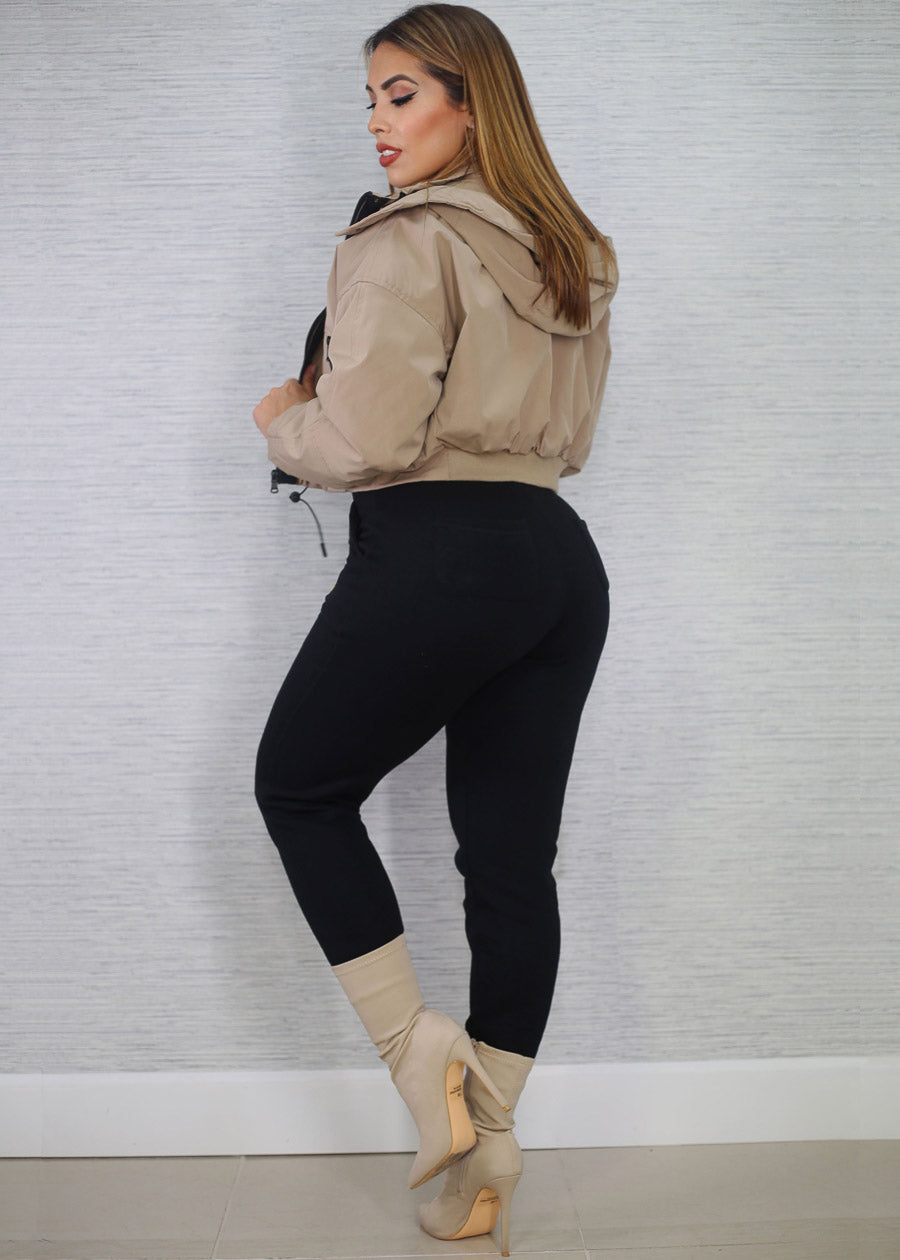 Black Drawstring Waist Fleece Jogger Pants