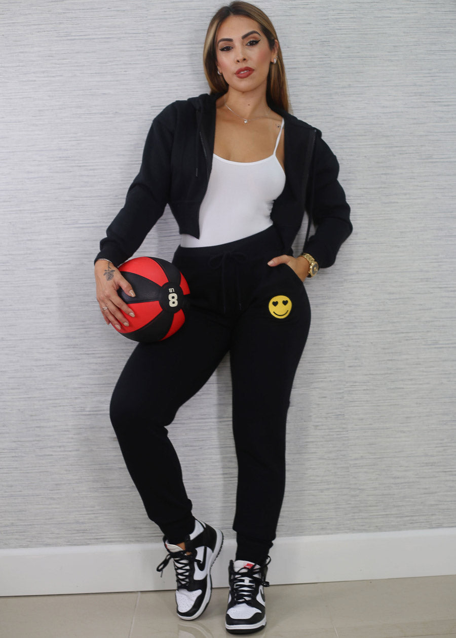 Black Drawstring Waist Fleece Jogger Pants