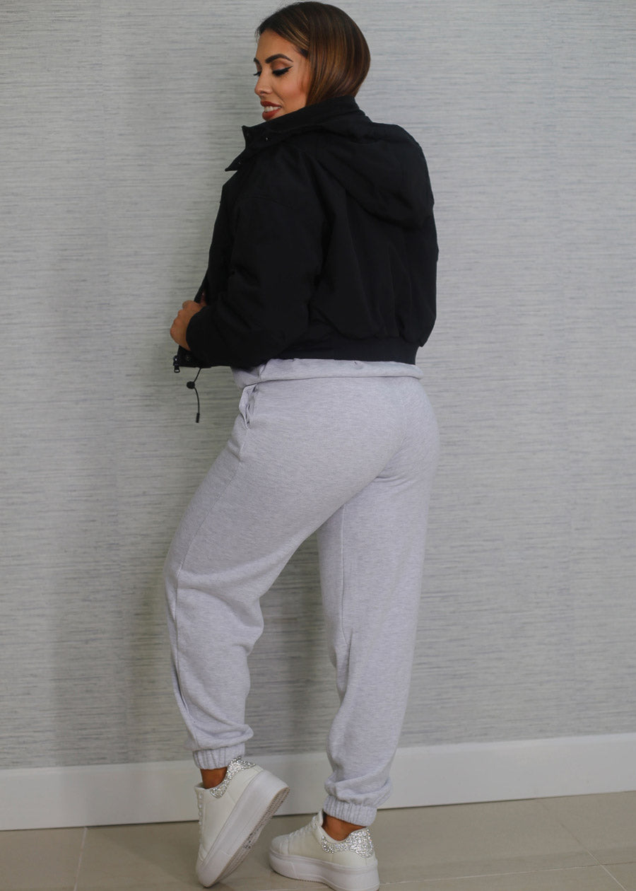 High Waisted Fleece Jogger Pants Light Grey