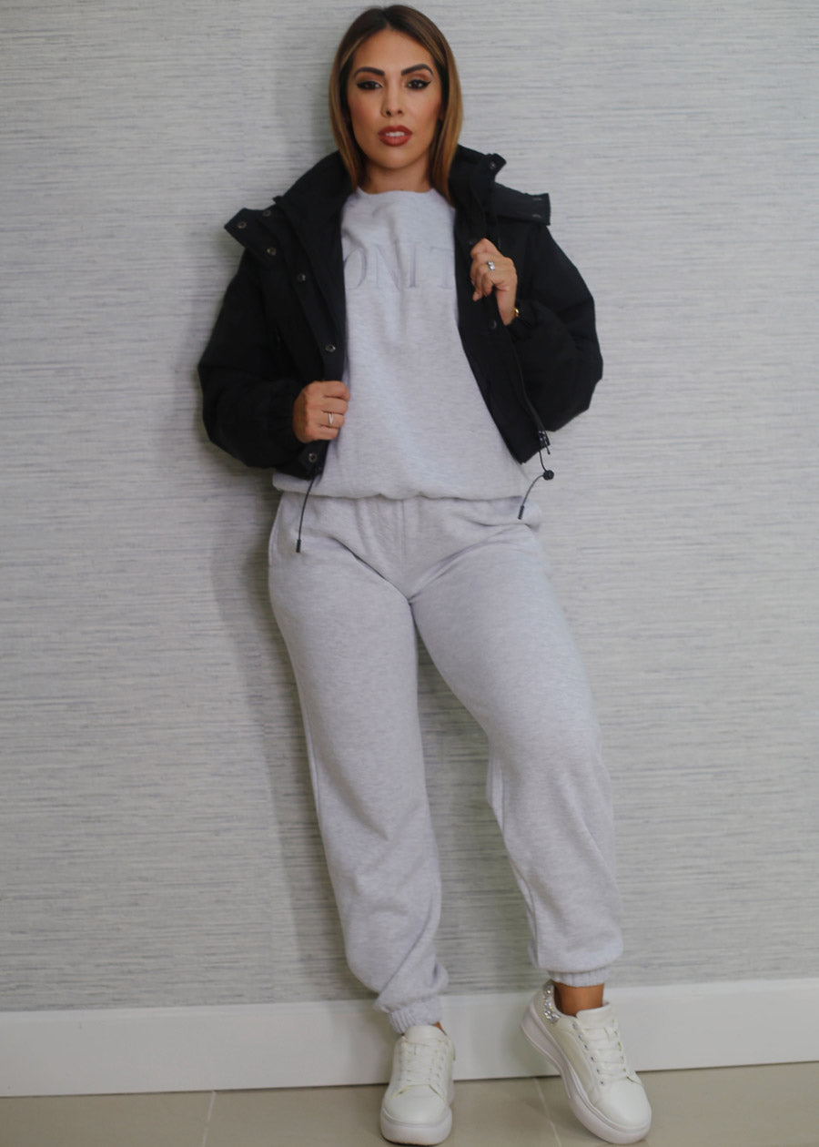 High Waisted Fleece Jogger Pants Light Grey