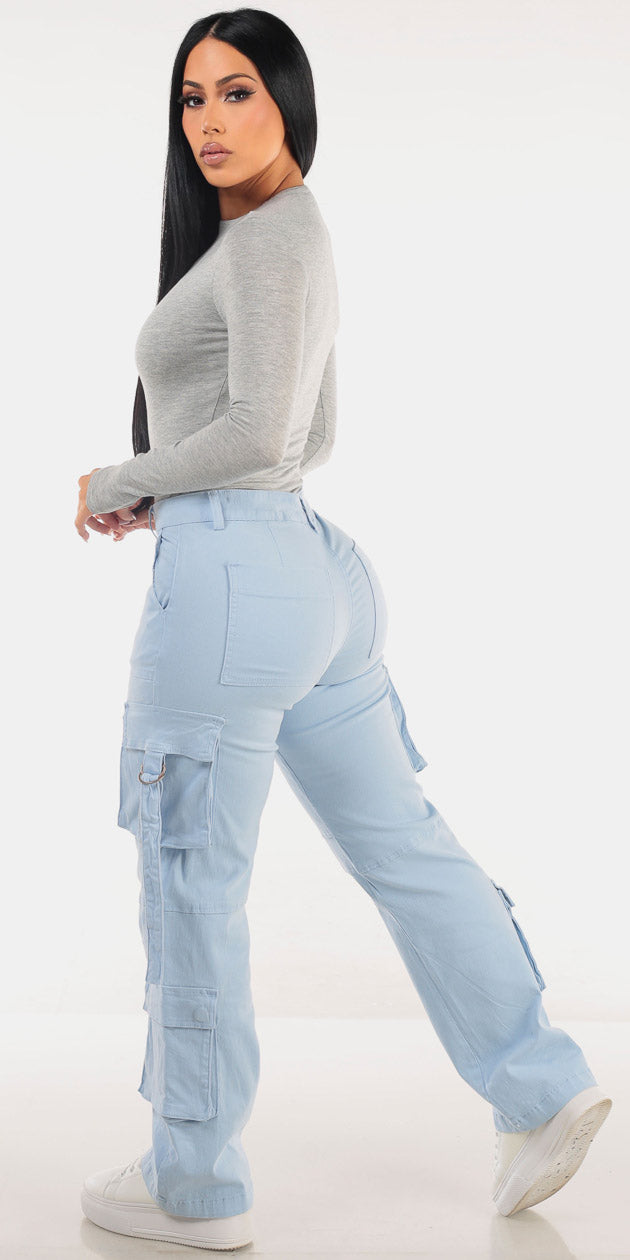 Grey Butt Lift Cargo Denim Outfit