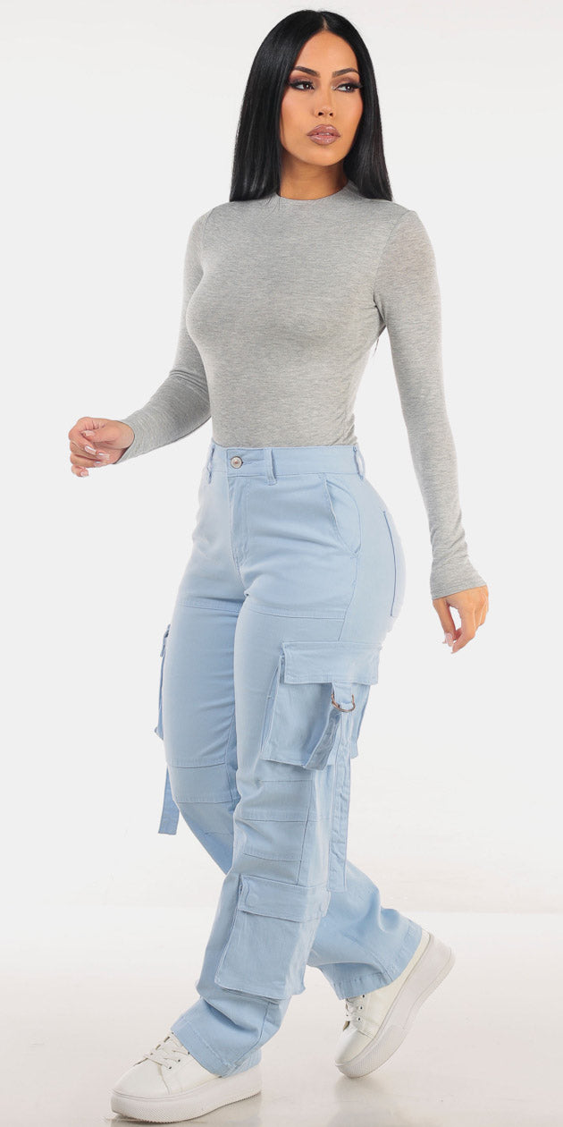 Grey Butt Lift Cargo Denim Outfit