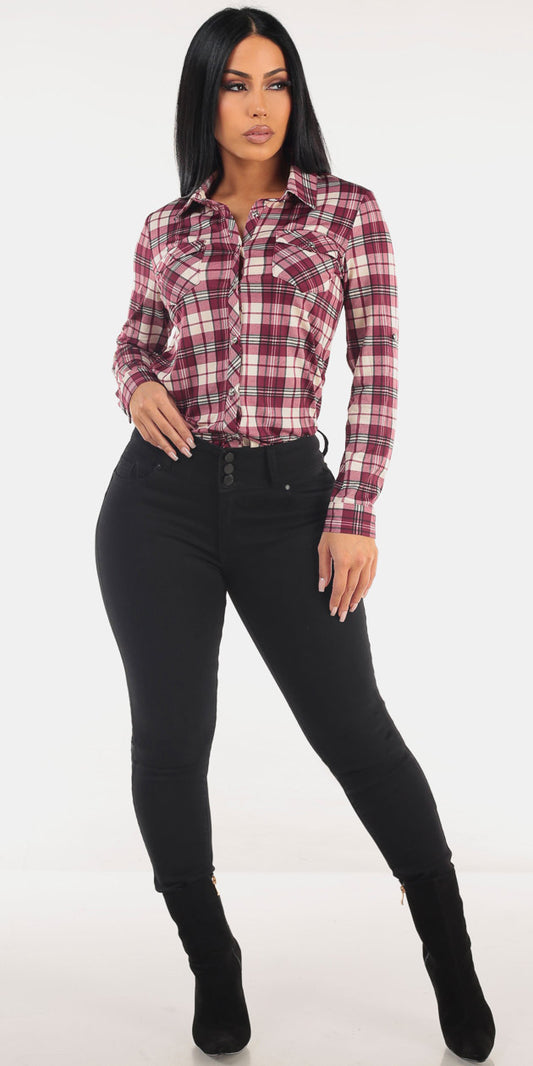 Plaid Butt Lift Skinnies Outfit