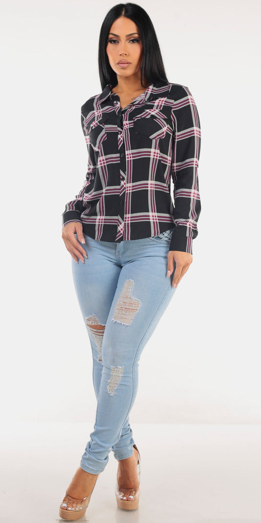 Plaid Butt Lift Denim Look