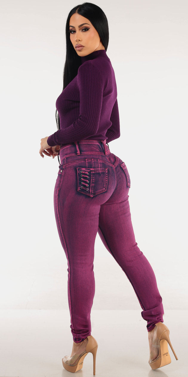 Purple Butt Lift Skinnies Outfit