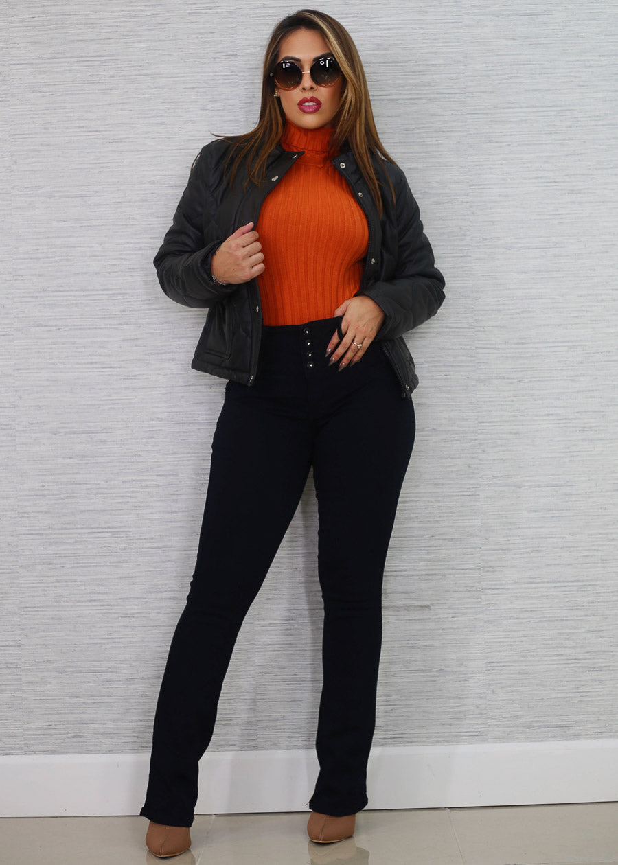 Long Sleeve Ribbed Turtleneck Sweater Rust