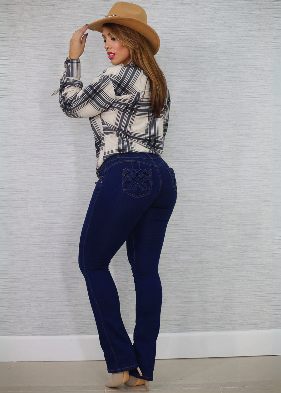 MX JEANS Butt Lift Mid Rise Bootcut Jeans Dark Wash, view 9 of 10