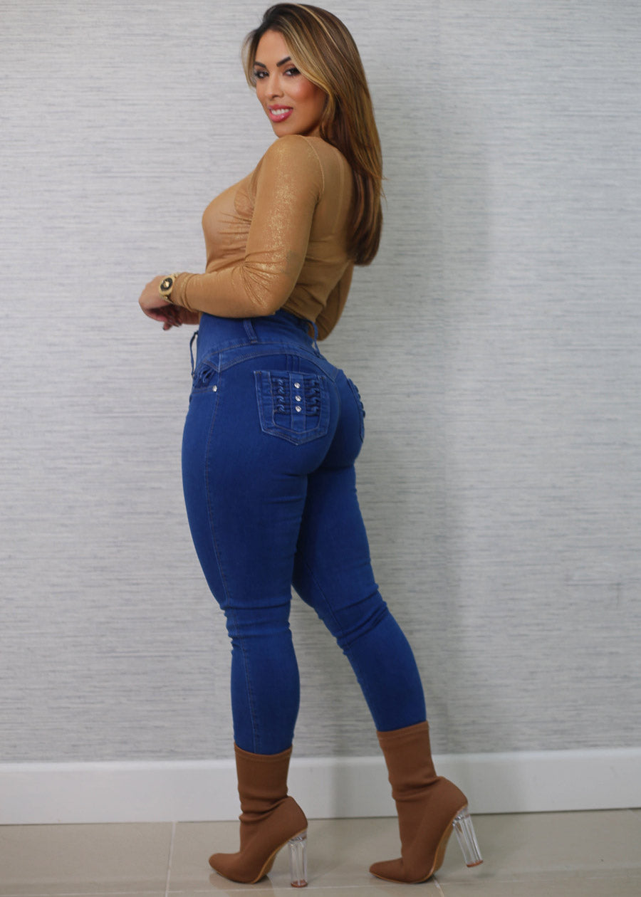 MX JEANS Butt Lift High Waist Skinny Jeans Blue