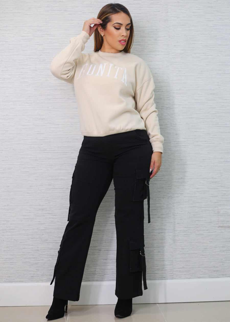 Relaxed Fit Fleece Sweatshirt Beige "Bonita"