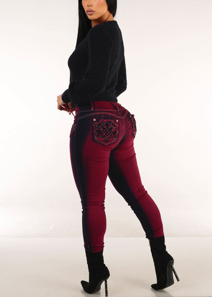 MX JEANS Levantacola Mid Rise Burgundy Skinny Jeans