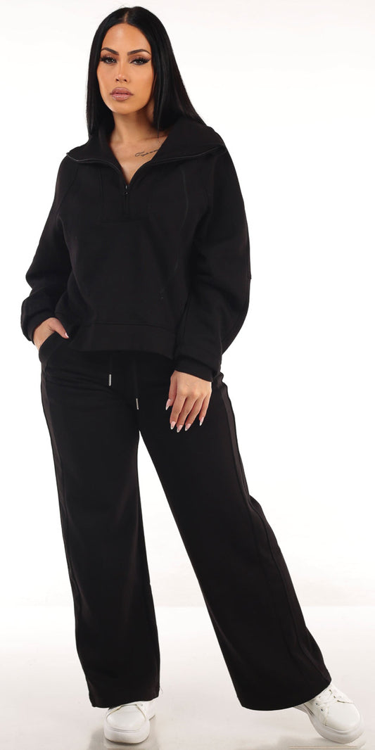 Black Fleece Sweatpants Set