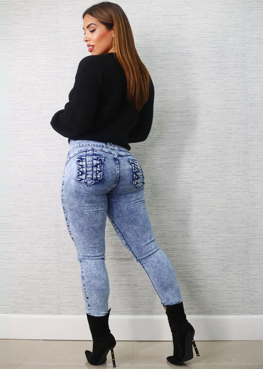 MX JEANS Faded Torn Butt Lifting Skinny Jeans