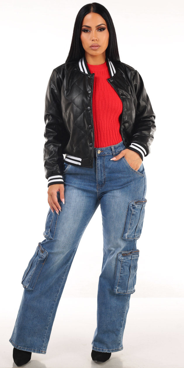 Pleather Red Cargo Denim Trio