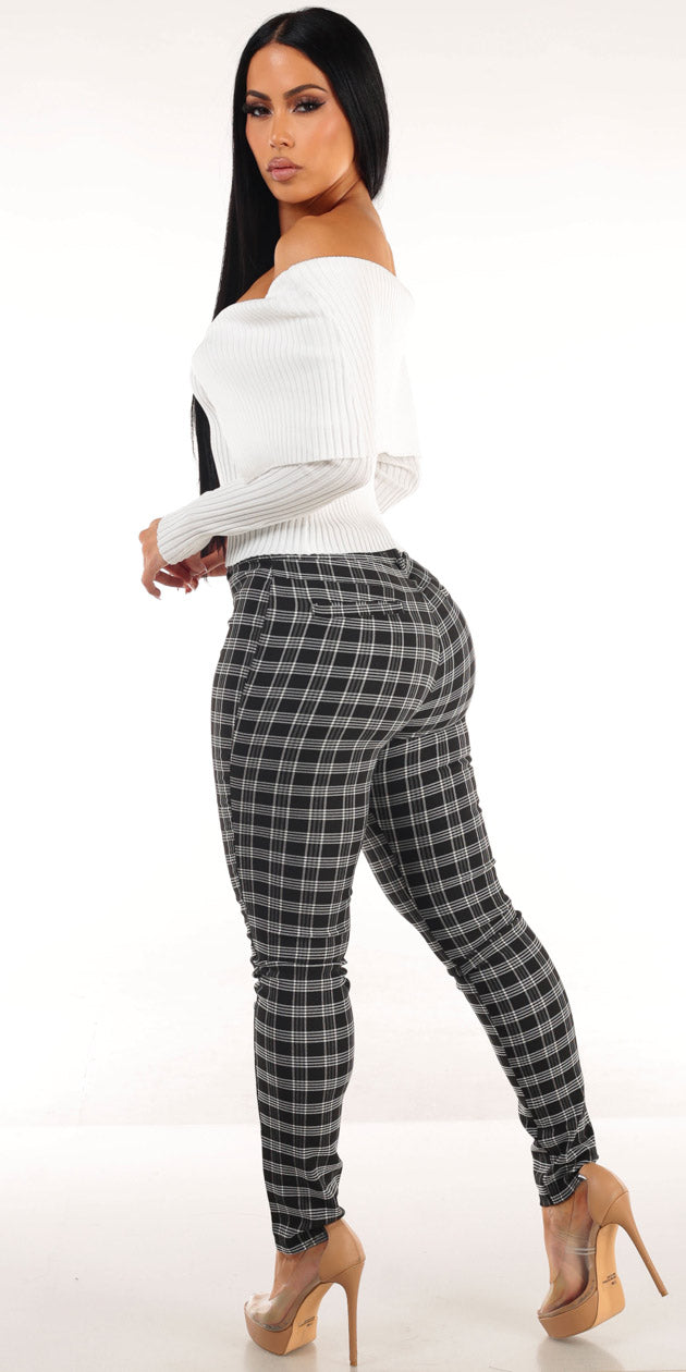 White Plaid Skinny Pants Combo