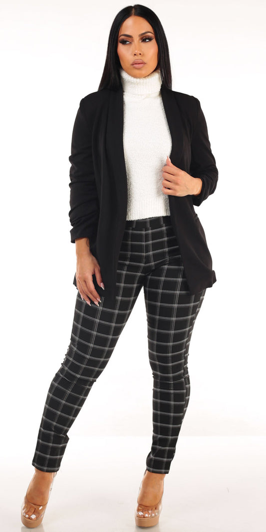 Black Turtleneck Plaid Pants Trio