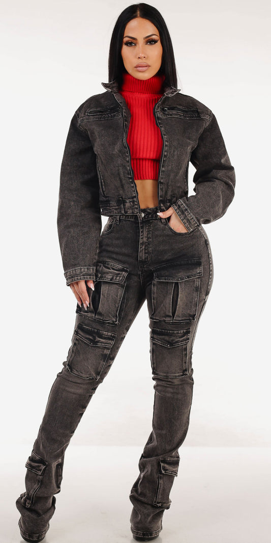 Biker Red Cargo Denim Trio